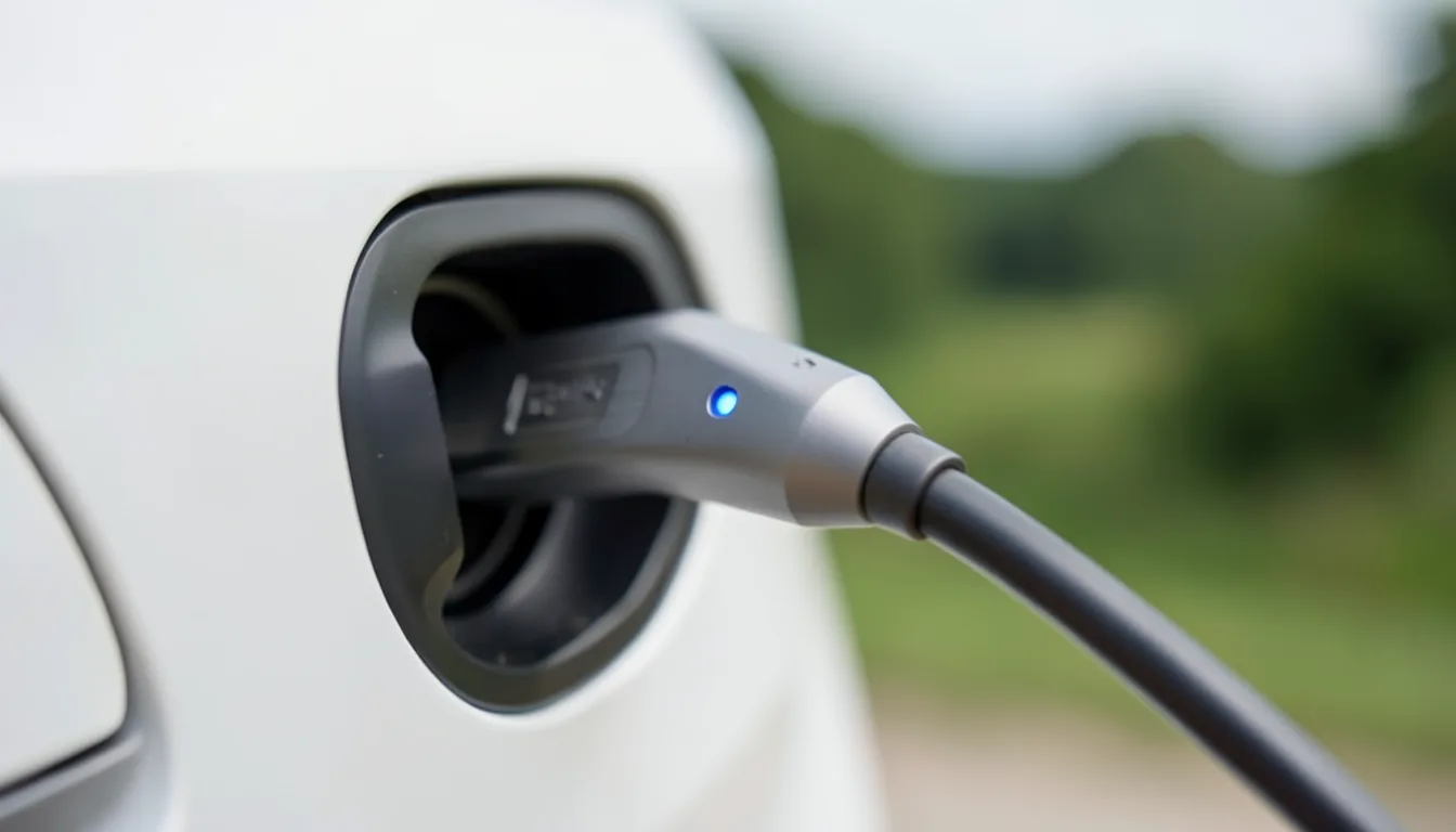 Charging connector plugged into an electric car